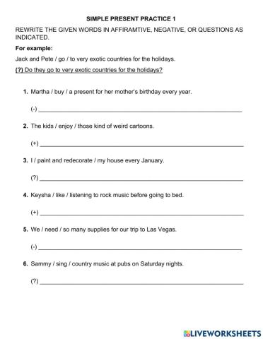 Simple Present Worksheet 1