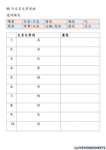 50个文言文单词练习(上）