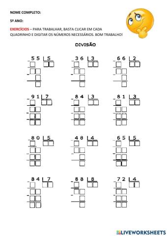 Exercícios de Divisão Simples