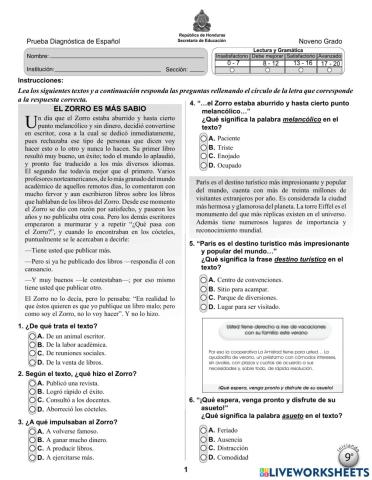 Prueba diagnóstica 9no