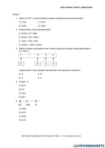 Ujian Topikal Matematik Tahun 5