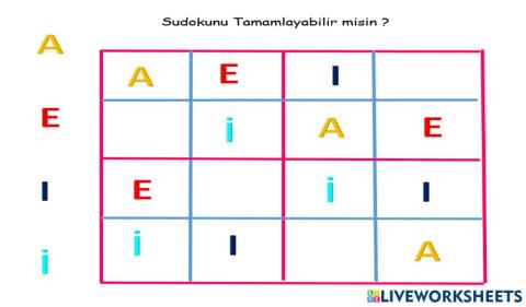 Sesli Harfler Sudoku 1