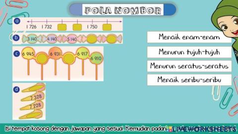 POLA NOMBOR : Isi tempat kosong dengan jawapan yang sesuai. Kemudian padankan pola nombor yang betul.