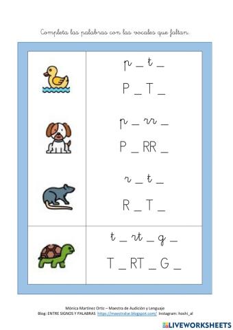 Completa la palabra con vocales