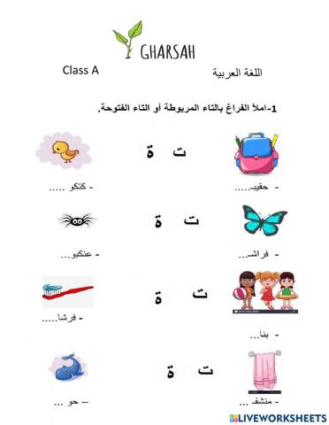 ورقة عمل اللغة العربية