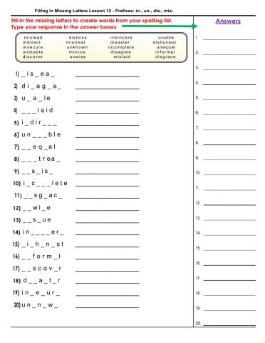 Lesson 12 - Fill in the Missing Letters