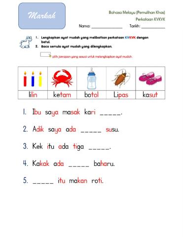 Perkataan KVKVK - Isi tempat Kosong 01