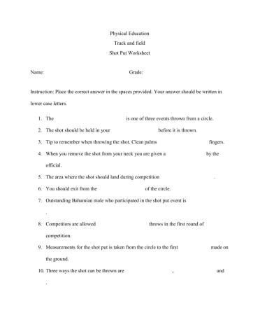 AFA Shotput Worksheet