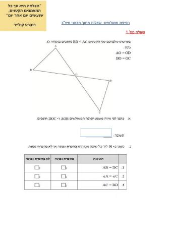 חפיפת משולשים-שאלות מיצ-ב