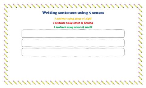 Writing sentences using 5 senses