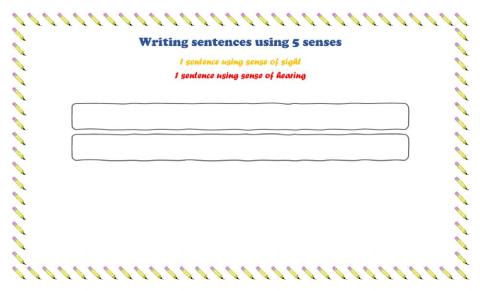 Writing sentences using 5 senses