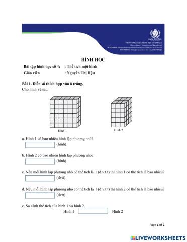 Toán 5 - 2021.02.24 - Thể tích một hình