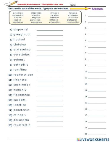 Lesson 14 - Suffixes -tion, -sion