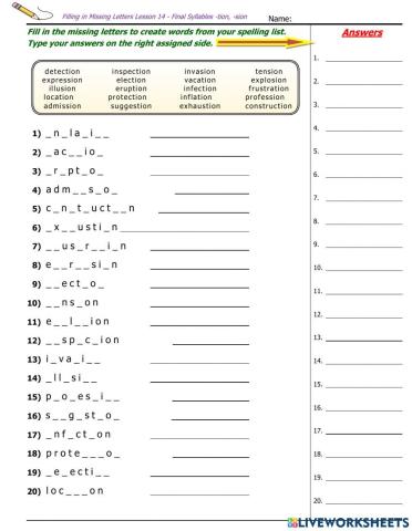 Lesson 14 - Suffixes -tion, -sion