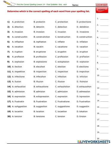 Lesson 14 - Suffixes -tion, -sion