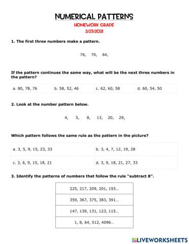 Numerical Patterns