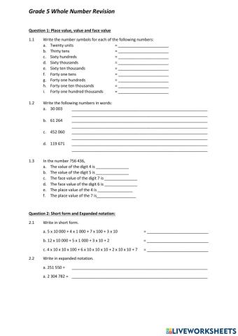 Whole number revision