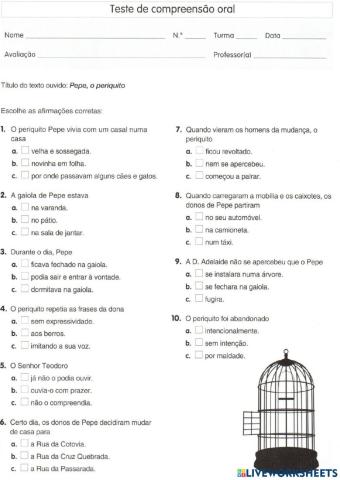 5.º Ano-Escuta ativa (compreensão do oral) Pepe