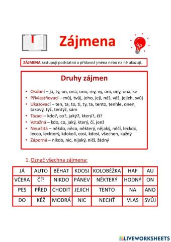 Pracovní list - Zájmena