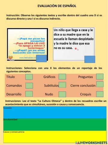 Evaluación de español 6°