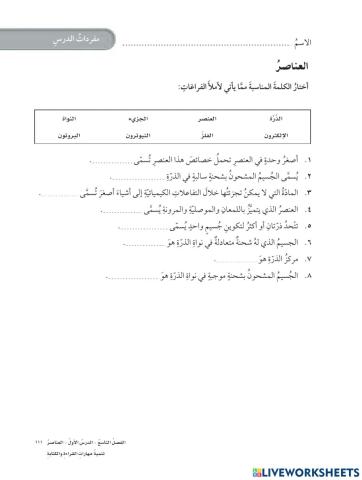 مفردات العناصر علوم خامس