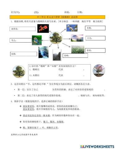 中三华文单元2.1《致橡树》活动单