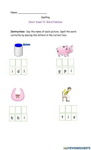 Short Vowel 'Ii' Word Families