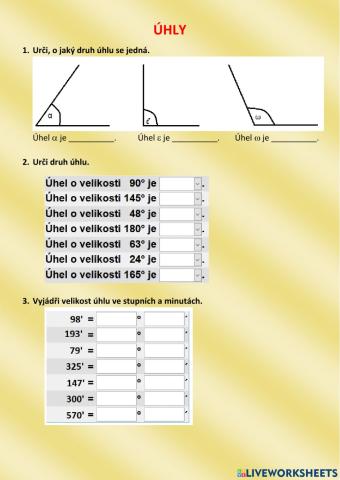 Druhy úhlů, sčítání a odčítání úhlů