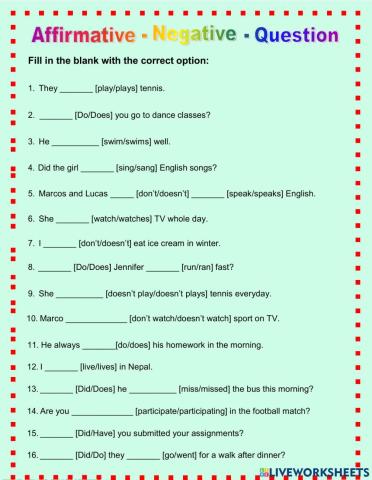 Affirmative, Negative and Interrogative Sentences