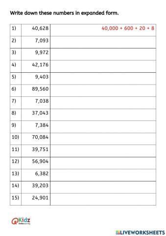 Expanded Form Numbers to 100,000