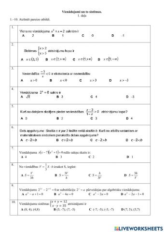 Vienādojumi un to sistēmas.