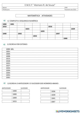 Matemática- sequência numérica 1000