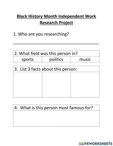 Black History Month Research Project