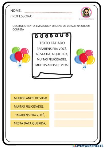 Texto fatiado parabéns