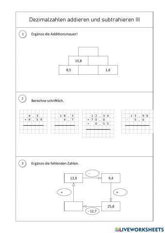 Dezimalzahlen addieren und subtrahieren III