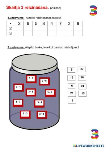 Reizināt skaitli 3.
