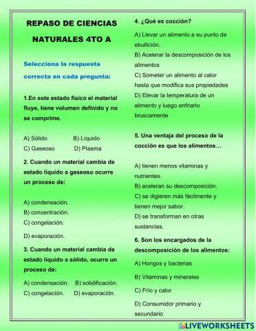 Repaso de ciencias naturales 4to