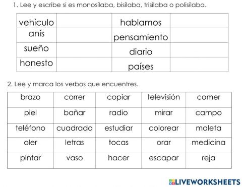 Refuerzo 2Q Sílabas, polisémicas, átonas