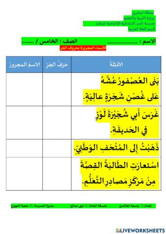 الاسماء المجرورة بحرف جر