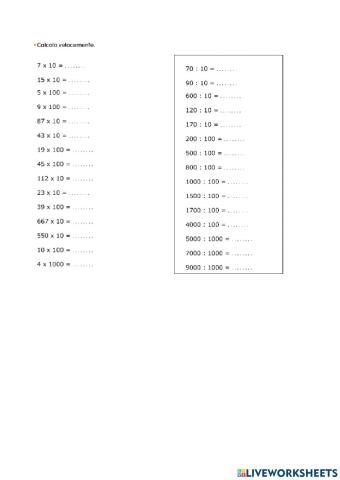 Divisioni e moltiplicazioni per 10-100-1000