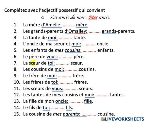 Les adjectifs possesifs