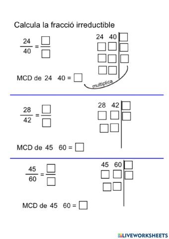 Fracciions irreductibles pel mcd