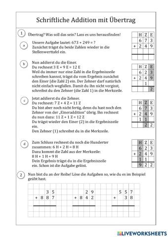 Schriftliche Addition mit Übertrag