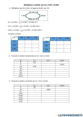 Multiplicar e dividir por 0,1- 0,01 e 0,001 - 1