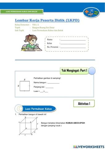 LKPD Luas Permukaan Kubus dan Balok