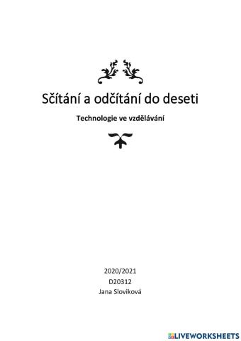 Pracovní list- sčítání a odčítání do deseti