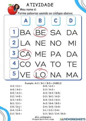 Decifrando códigos para formar palavras