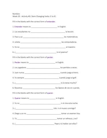 Stem Changing Verbs - Wk 21 Act 2 - E to IE Act - 3