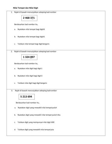 Matematik tahun 6 - nilai nombor