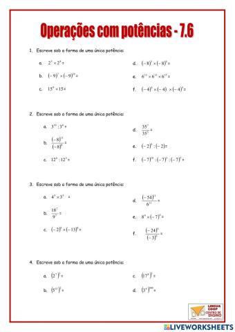 Operações com potências 7.6